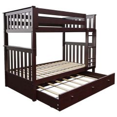 Solid Wood Bunk Bed w Trundle, All In One Design, Twin over Twin size, Espresso