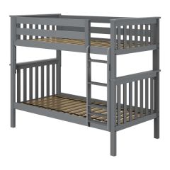 Solid Wood Bunk Bed w Vertical Ladder, All in One Design, Twin over Twin size, Grey