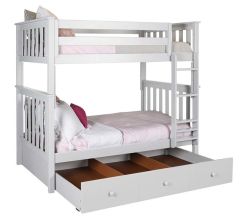 Solid Wood Bunk Bed w Trundle, All In One Design, Twin over Twin size, White