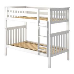 Solid Wood Bunk Bed w Vertical Ladder, All in One Design, Twin over Twin size, White