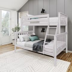 Solid Wood Bunk Bed w Angle Ladder. All in One Design. Twin over Full size in White Wash Finish. id Kent02-182. by Bunk Beds Canada, since 2003.