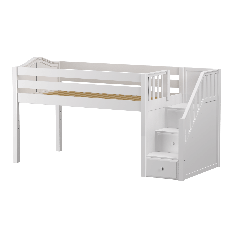 Solid Hardwood Loft Bed w Staircase on End - Modular Design - Curved - 51" H - Twin - White