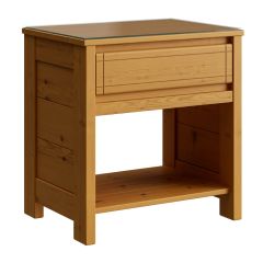 Solid Wood Nightstand. With ildRoots. With Glass Top and 1 Drawer. For kids, teens and adults. By Bunk Beds Canada. Since 2003.