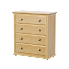 Hardwood Dresser, 4 Shelf Dresser with Crown & Base, Modular Collection. id BIG4, Natural finish. By Bunk Beds Canada, selling solid wood beds since 2003.
