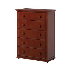 Hardwood Dresser, 5 Shelf Dresser with Crown & Base, Modular Collection. id BIG5, Chestnut finish. By Bunk Beds Canada, selling solid wood beds since 2003.
