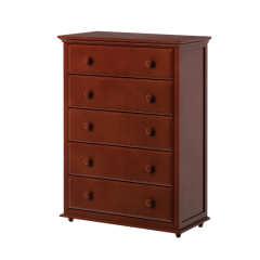 Hardwood Dresser, 5 Shelf Dresser with Crown & Base, Modular Collection. id BIG5, Chestnut finish. By Bunk Beds Canada, selling solid wood beds since 2003.