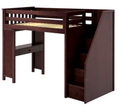 Solid Wood Loft Bed w Desk and Staircase, All in One Design, Twin size, Espresso