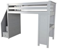 Solid Wood Loft Bed w Desk and Staircase, All in One Design, Twin size, Grey