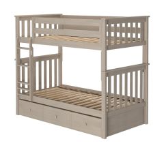 Solid Wood Bunk Bed w Trundle, All In One Design, Twin over Twin size, Stone