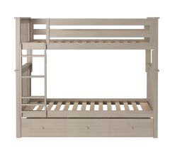 Solid Wood Bunk Bed w Trundle, All In One Design, Full over Full, Stone