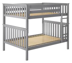Solid Wood Bunk Bed w Vertical Ladder, All In One Design, Full over Full size, Grey