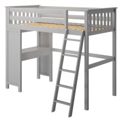 Solid Wood Loft Bed w Desk, All in One Design, Twin, Grey