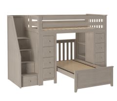 Solid Wood Loft Bed w Dressers, Bookcase, Platform Bed and Staircase, All in One Design, Twin size, Stone