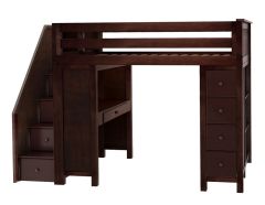 Solid Wood Loft Bed w Storage, Desk and Staircase, All in One Design, Twin size, Espresso