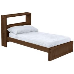 Solid Wood Platform Bed - Panel Design - w Bookcase HB - Twin - Light Brown