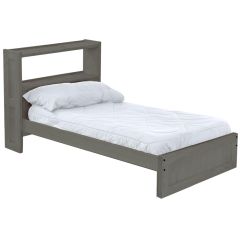 Solid Wood Platform Bed - Panel Design - w Bookcase HB - Twin - Dark Grey