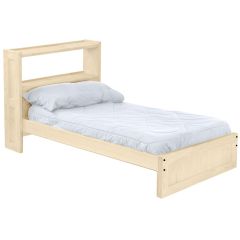 Solid Wood Platform Bed - Panel Design - w Bookcase HB - Twin - Unfinished