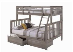Nootka Bunk Bed with Angled Ladder and 2 Mattresses, with 2 Drawers and Bedside Tray in Twin over Full size in different Finish. BunkBedsCanada.com