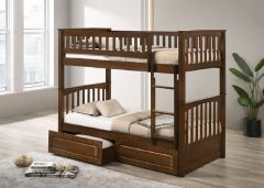 Solid Wood Bunk Bed w 2 Drawers - Duncan - Twin over Twin - Dark Brown