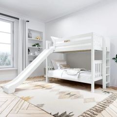 Solid Hardwood Bunk Bed with Slide and Vertical Ladder on End. Modular Design. Holds 400 lb of weight per deck. For kids or adults. By Bunk Beds Canada. 