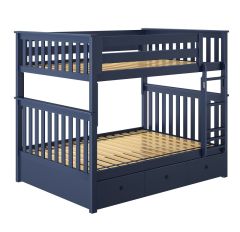 Solid Wood Bunk Bed w Trundle, All In One Design, Full over Full size, Blue