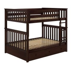 Solid Wood Bunk Bed w Trundle, All In One Design, Full over Full size, Espresso