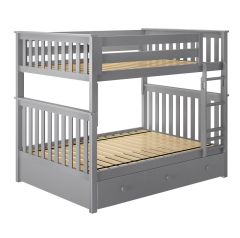 Solid Wood Bunk Bed w Trundle, All In One Design, Full over Full size, Grey
