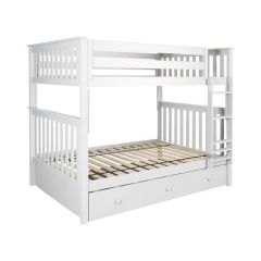 Solid Wood Bunk Bed w Trundle, All In One Design, Full over Full size, White