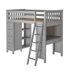 Solid Wood Loft Bed Storage w Desk, All in One Design, Twin size, Grey