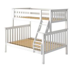 Solid Wood Bunk Bed w Angle Ladder, All In One Design, Twin over Full size,  White