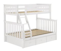 Solid Wood Bunk Bed w Angle Ladder and Underbed Drawers, All In One Design,  Twin over Full size, White