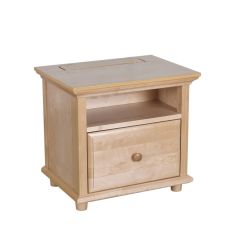 Solid hardwood nightstand with charging station, one drawer and shelf, maxtrix or maxwood furniture, by Bunk Beds Canada of Vancouver.