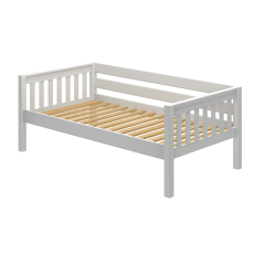 Solid Hardwood Daybed w Back Guard Rail - Modular Design - Slatted - 31" H - Twin - White