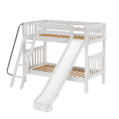 Solid Hardwood Bunk Bed w Angle Ladder and Slide, 66 H. Modular Design. Holds 400 lb of weight per deck. By Bunk Beds Canada. Since 2003.