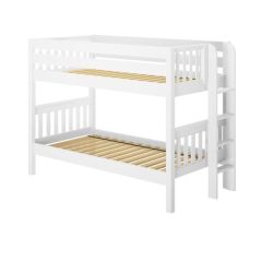 Solid Hardwood Bunk Bed w Vertical Ladder On End. 61 H. Holds 400 lb of weight per deck. By Bunk Beds Canada. Since 2003.