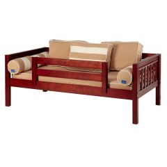 Solid Hardwood Daybed w Back and Front Guard Rail - Modular Design - Slatted - 31" H - Twin - Chestnut