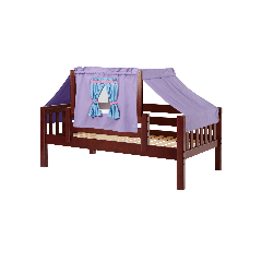Solid Hardwood Daybed w Safety Rail and Top Tent - Modular Design - Slatted - Twin - Purple/Light Blue - Chestnut