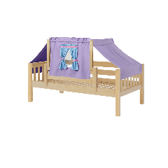 Solid Hardwood Daybed w Safety Rail and Top Tent - Modular Design - Slatted - Twin - Purple/Light Blue - Natural