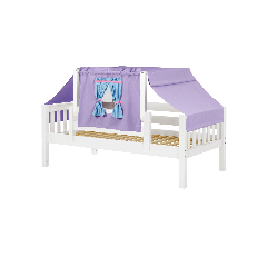 Solid Hardwood Daybed w Safety Rail and Top Tent - Modular Design - Slatted - Twin - Purple/Light Blue - White