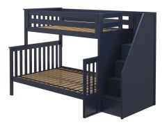 Solid Wood Bunk Bed w Staircase, All In One Design, Twin over Full size, Blue