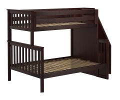 Solid Wood Bunk Bed w Staircase, All In One Design, Twin over Full size, Espresso