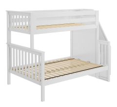 Solid Wood Bunk Bed w Staircase, All In One Design, Twin over Full size, White