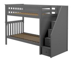 Solid Wood Bunk Bed w Staircase, All In One Design, Twin over Twin size, Grey