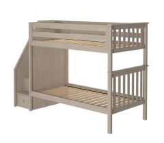 Solid Wood Bunk Bed w Staircase, All In One Design, Twin over Full size, Stone
