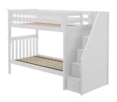 Solid Wood Bunk Bed w Staircase, All In One Design, Twin over Twin size, White