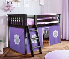 Solid Wood Loft Bed w Angle Ladder and Curtain, All in One Design, Twin size, Purple/White, Espresso