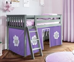 Solid Wood Loft Bed w Angle Ladder and Curtain, All In One Design, Twin size, Purple/White, Grey