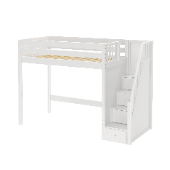 Solid Hardwood Loft Bed w Staircase on End - Modular Design - Panel - 71" H - Twin - White