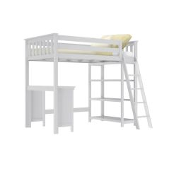 Solid Wood Loft Bed w Angle Ladder, Bookcase and Desk - One Box Design - Twin
