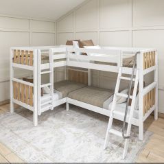 Solid Hardwood Corner Bunk Bed w Ladders, id CRUX-WN. Modular Design, by Bunk Beds Canada, selling solid wood beds since 2003.